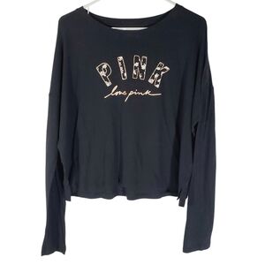 1461 * Pink Victoria's Secret Love Pink Graphic Tee Black/Rose Gold Size L